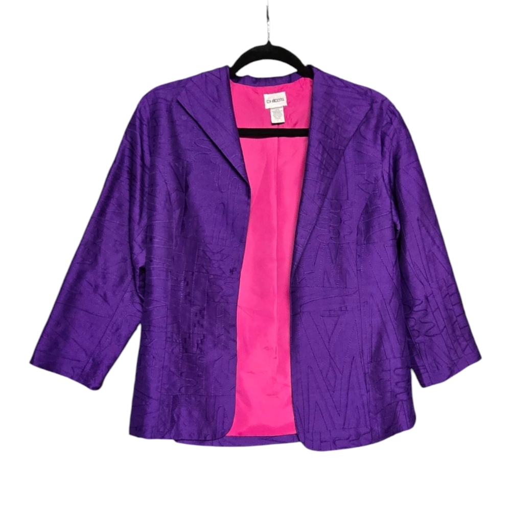 Chico's 3/4 Sleeve Silk Blazer w Embroidered Pattern Sz 0 Chicos= Small